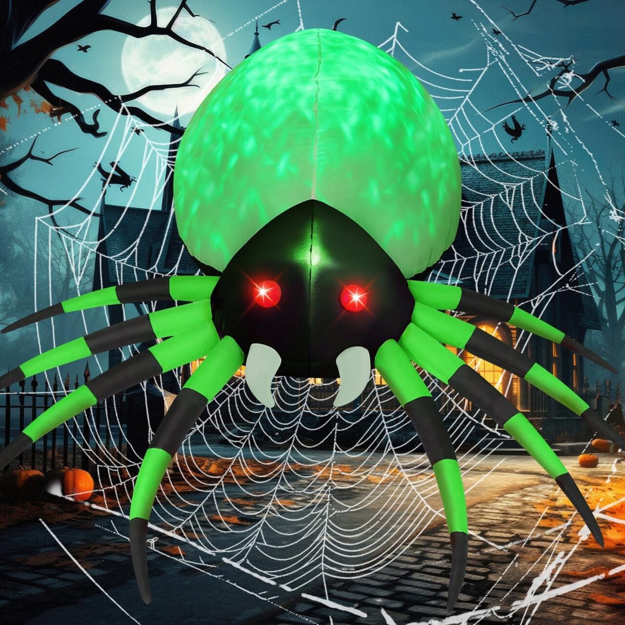 8FT Halloween Inflatable Green light up Spider with LED light